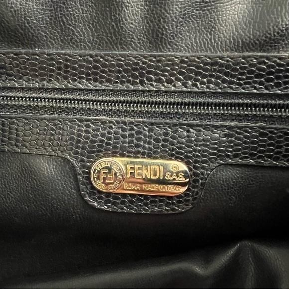 FENDI Vintage leather and coated canvas bag, striped, black 14”x10”, authentic - Picture 7 of 17